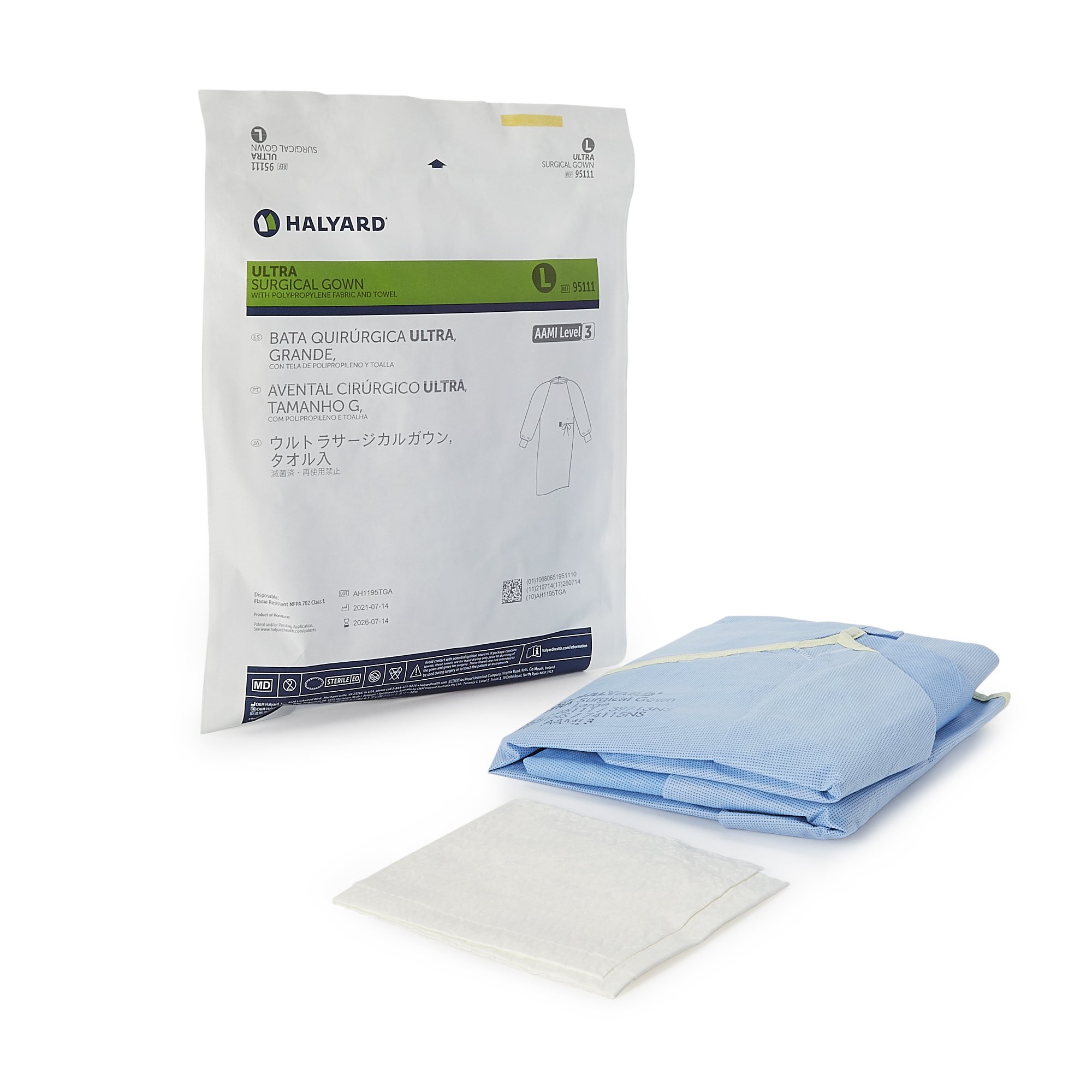 Gown Surgical Non-Reinforced Surgical Gown with Towel ULTRA Large Blue Sterile AAMI Level 3 Disposable (1/EA 32/CS) by O&M Halyard  ID 95111